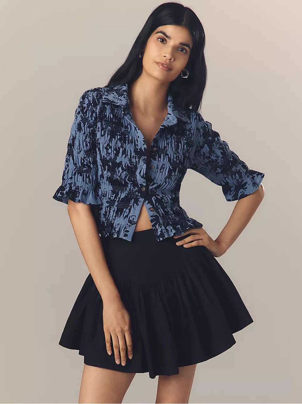 Anthropologie Maeve Smocked Button-Front Top - Picture 2 of 5